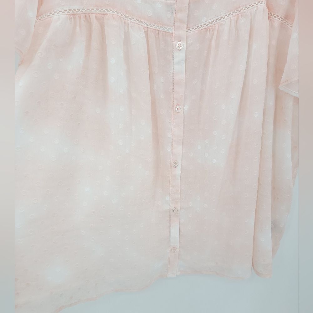 Torrid Coquette Chiffon Clip-Dot Lace Blouse Top Blush Pink Girly Romantic 4X - Picture 10 of 14